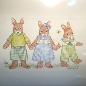 Kelly Rightsell Nursery Print Precious Bunny Trio Smocked Soft Colors